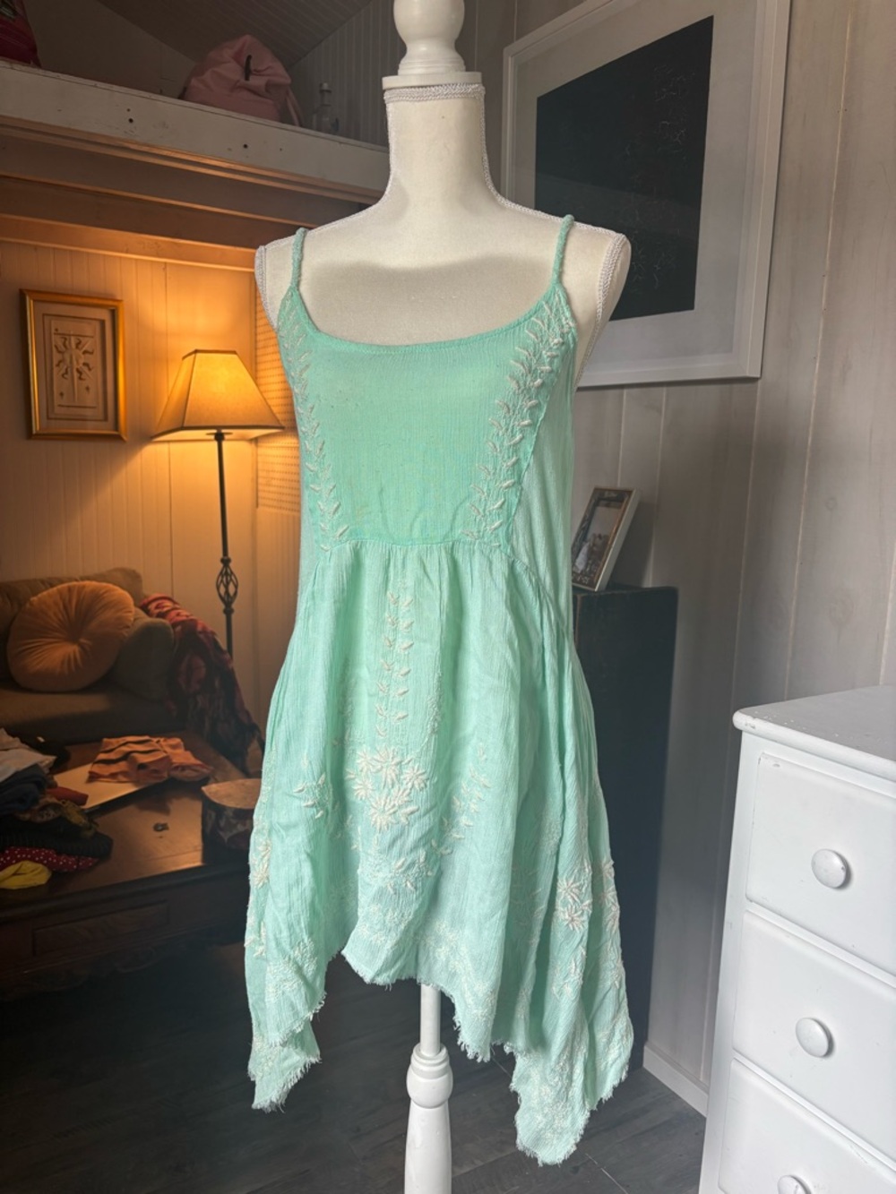 Light Aqua Free People Embroidered Dress